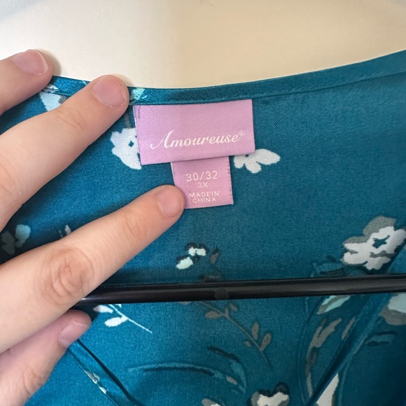 Amoureuse Teal Floral Women's Nightgown with cross cross back and robe - Picture 5 of 6